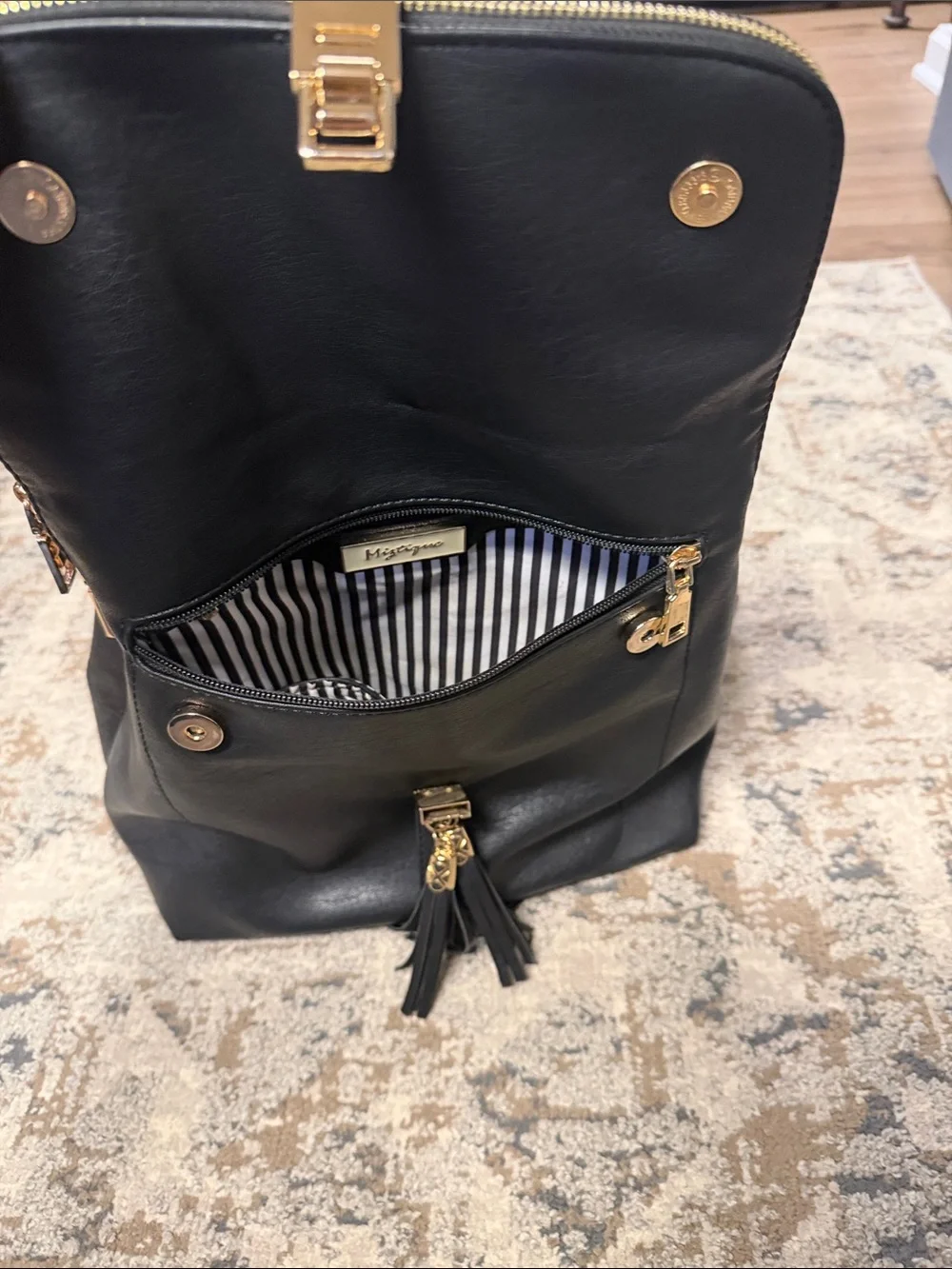 Black Leatherette Women’s Backpack Purse